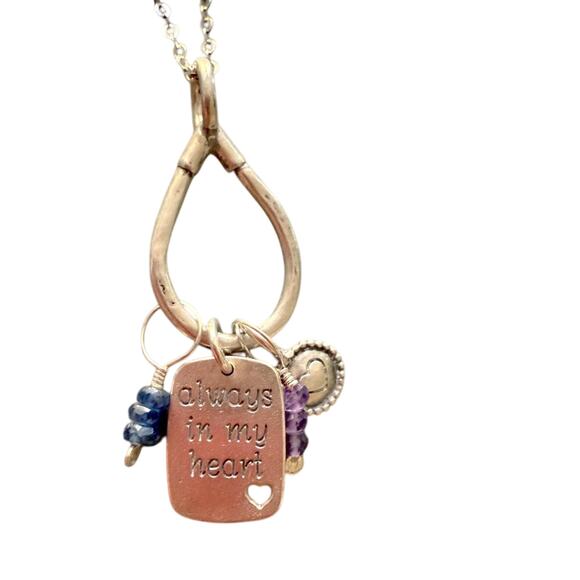 925 Sterling Silver Always in my Heart Charm Necklace - Picture 1 of 11